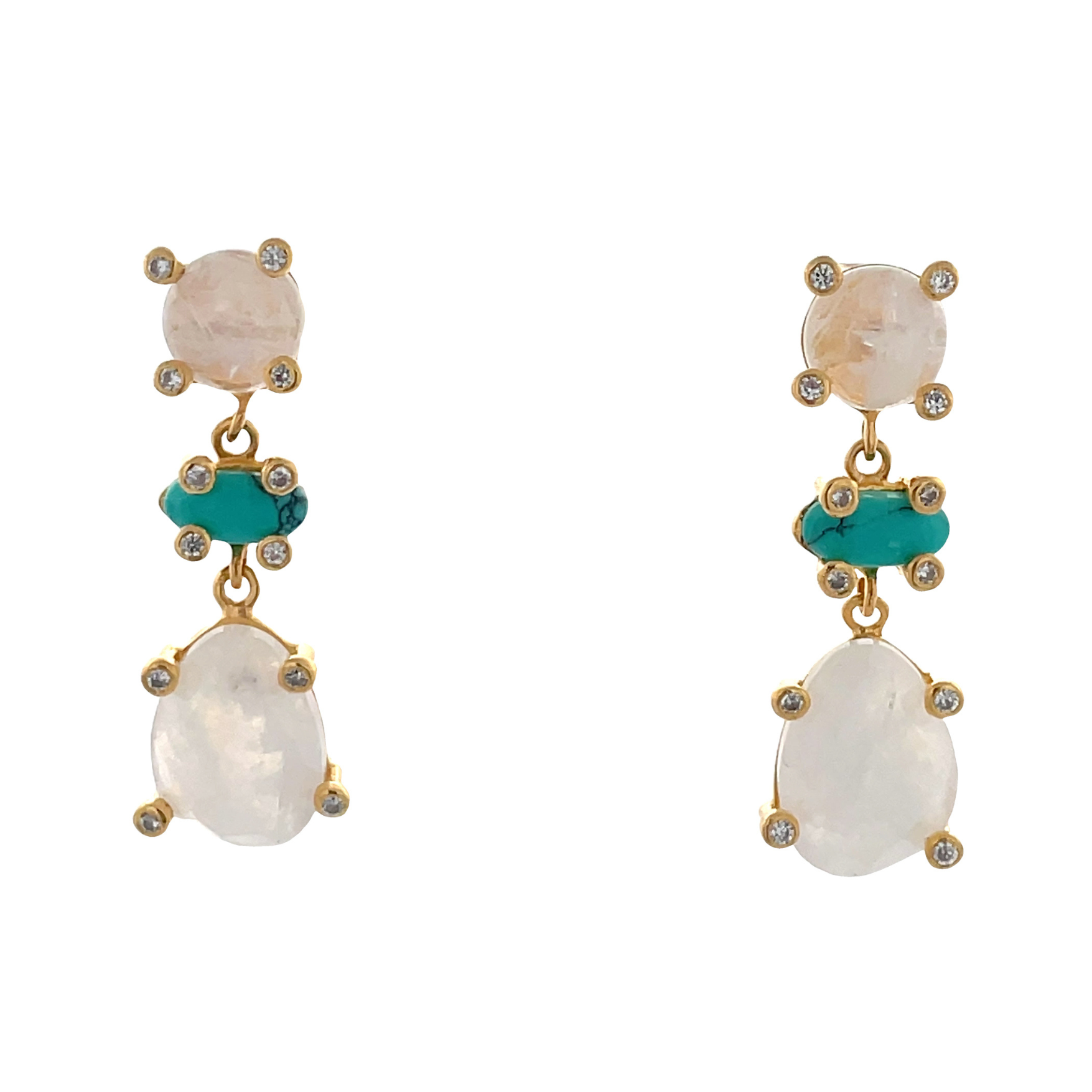 Turquoise and moonstone gemstone gold deals dangle earrings