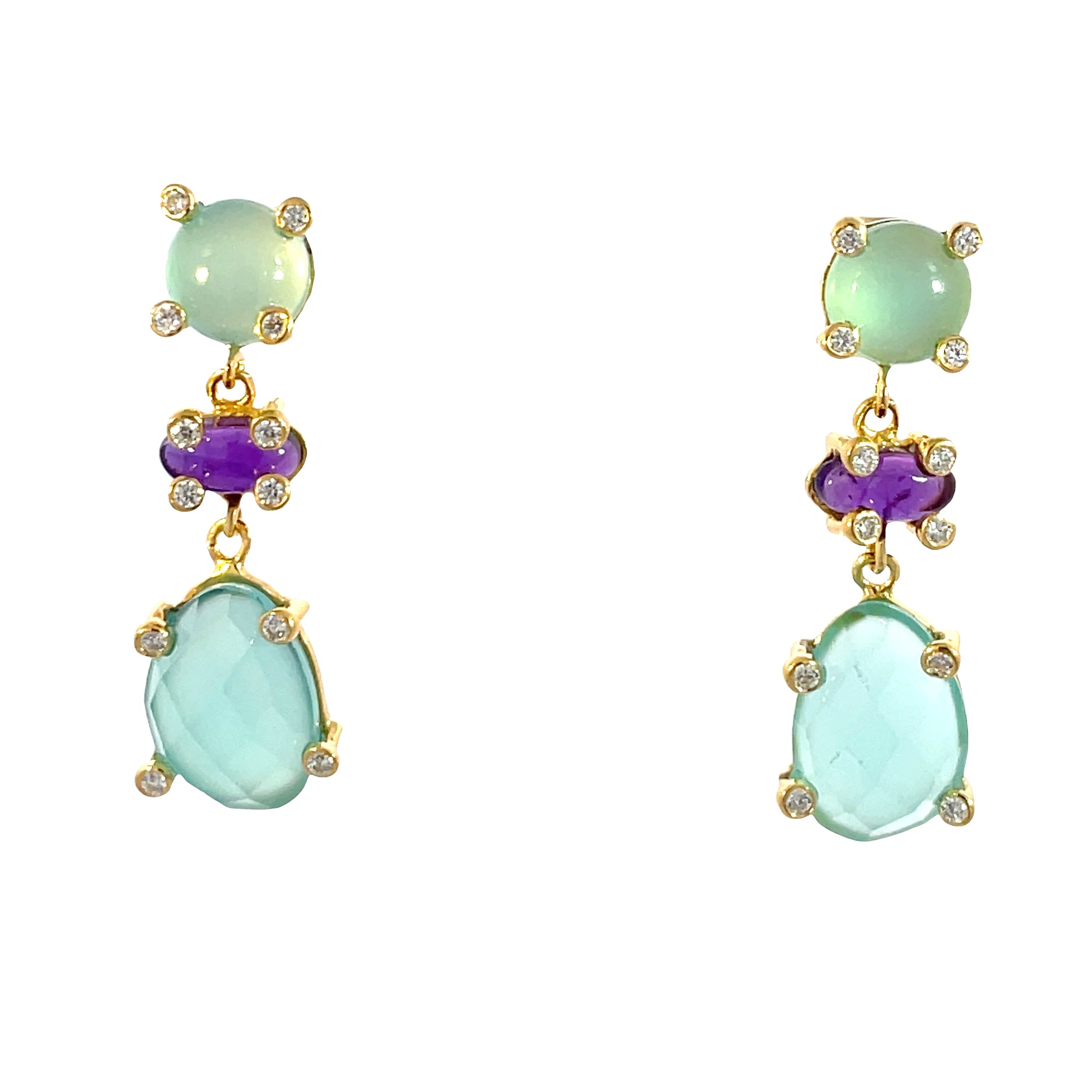 Aerin Drop Earrings with Chalcedony and Amethyst Baba Jewelry